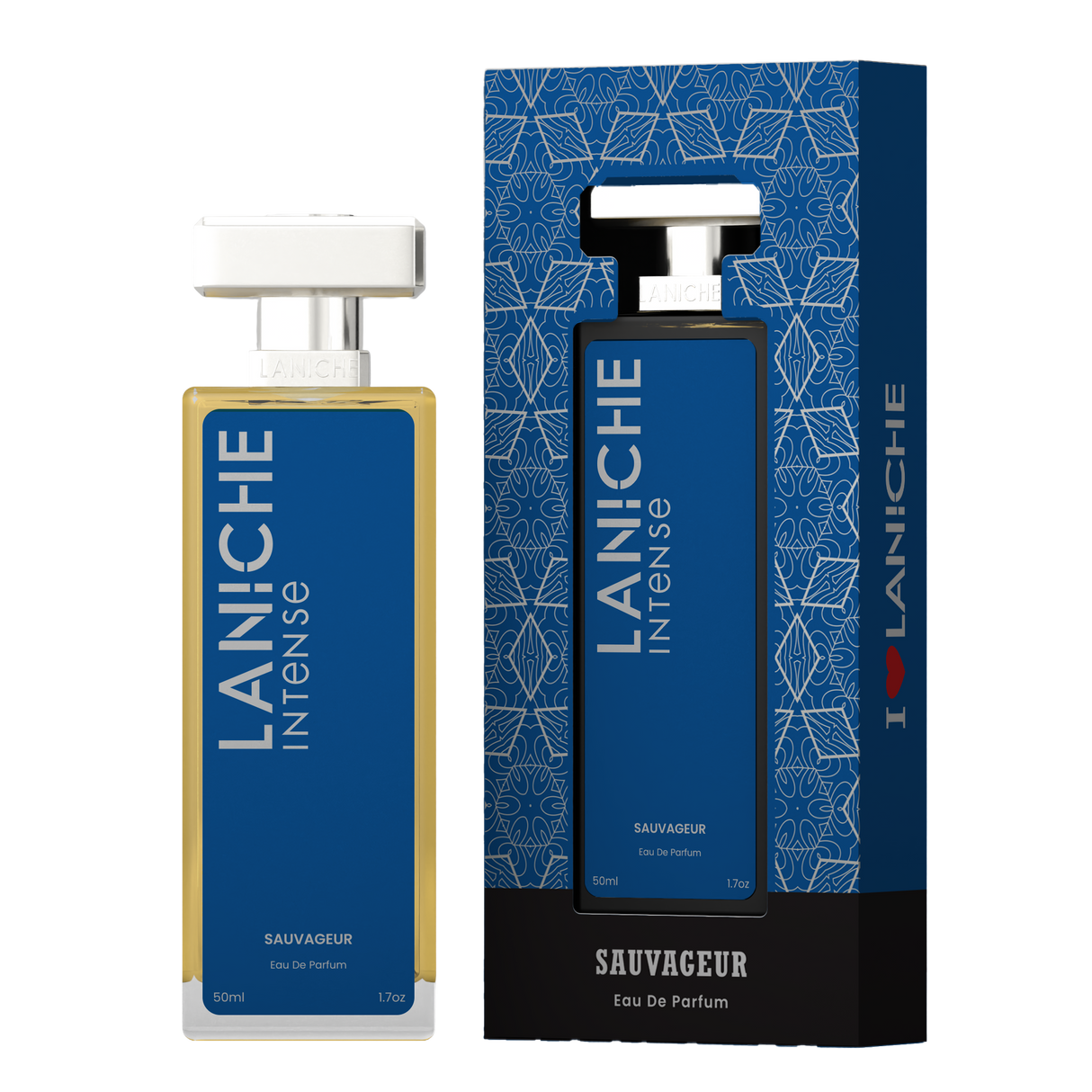 Sauvageur by Laniche Parfum 50ml Eau de Parfum bottle and blue packaging box.