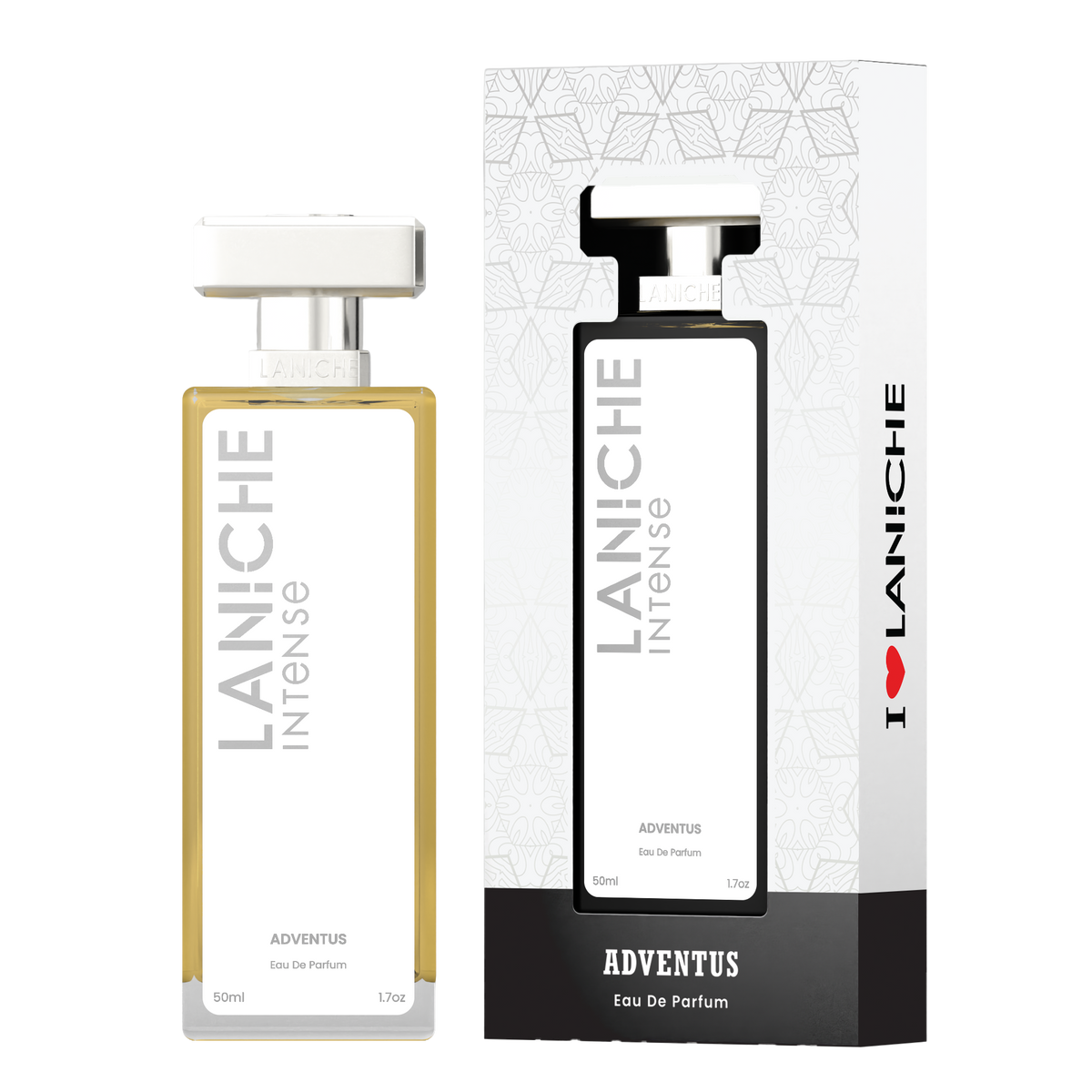 Adventus by Laniche Parfum Intense, a fresh, fruity and woody Eau de Parfum, 50ml bottle with box.