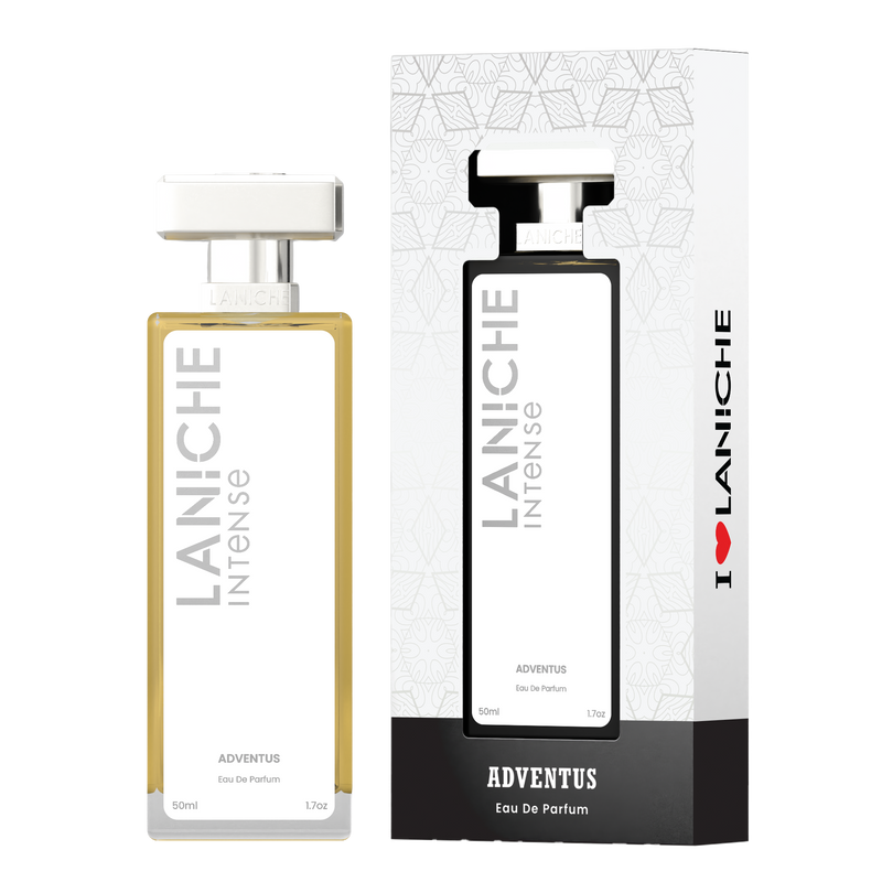 Adventus by Laniche Parfum Intense, a fresh, fruity and woody Eau de Parfum, 50ml bottle with box.