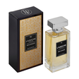 Angled view of the Millionair by Laniche Parfum 100ml Eau de Parfum bottle and gold packaging box with LP monogram lid.